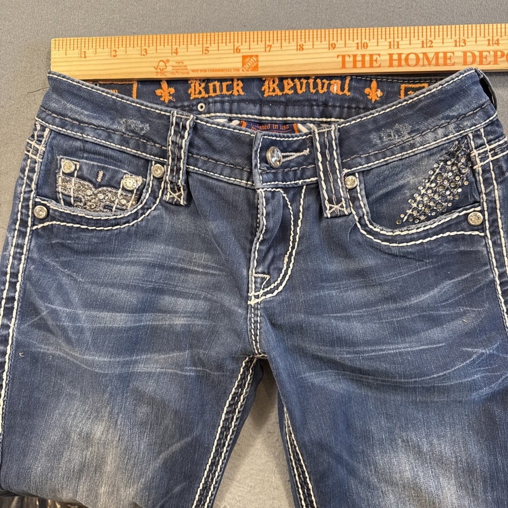 Rock Revival Women 25/31 Sherry Skinny Jeans EMBELISHED RHINESTONES THICK STITCH - Picture 9 of 10